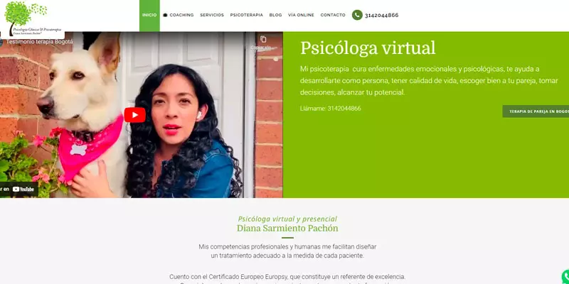 Ejemplo de sitio web informativo - Psicóloga Diana Sarmiento